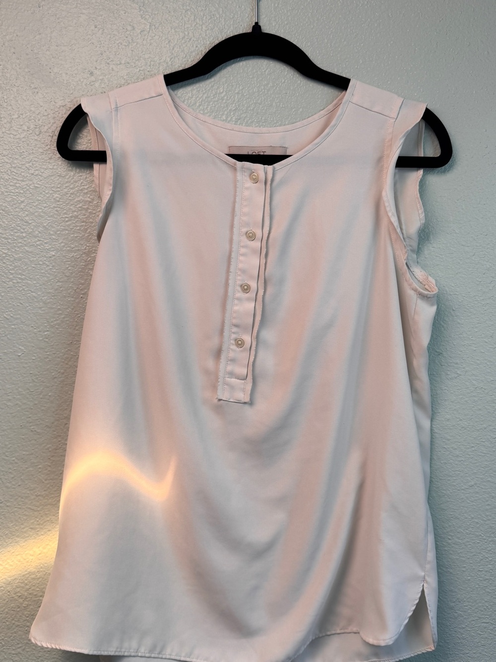 LOFT Sleeveless Henley Blouse in Light Pink